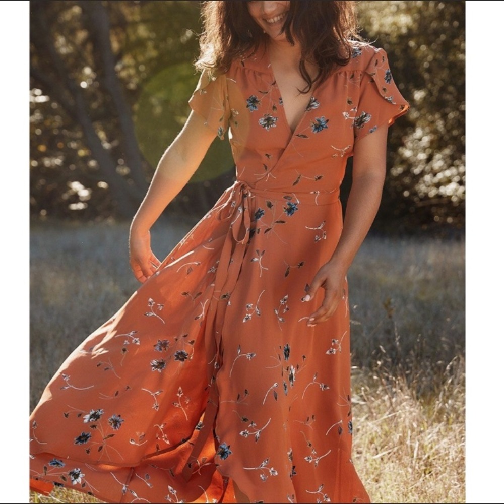 CHRISTY DAWN Autumn Rust Floral Maxi Wrap Dress Medium